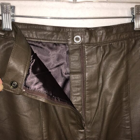 Taupe Leather Pencil Skirt with Pockets Size M - Picture 6 of 9
